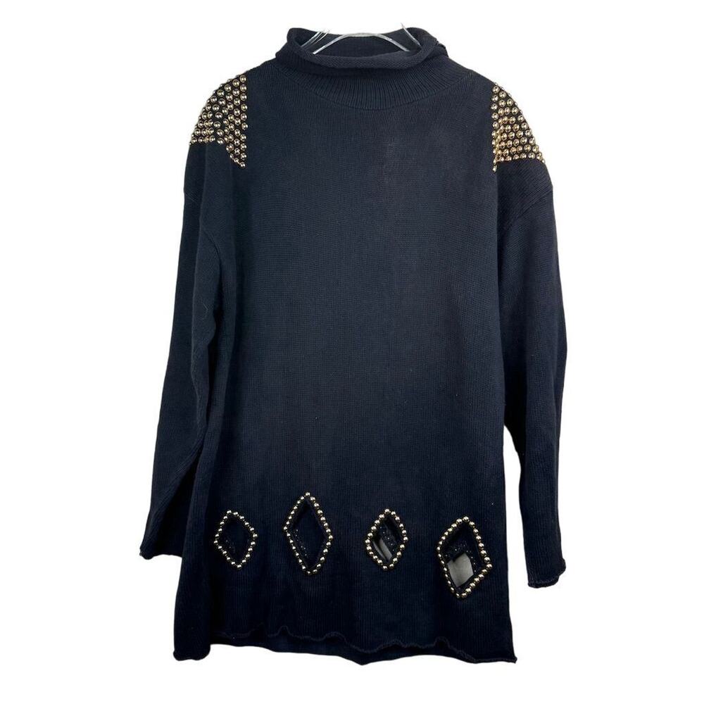 Vintage‎ Suzy "T" Women's Black Beaded Turtleneck Sweater M Pullover